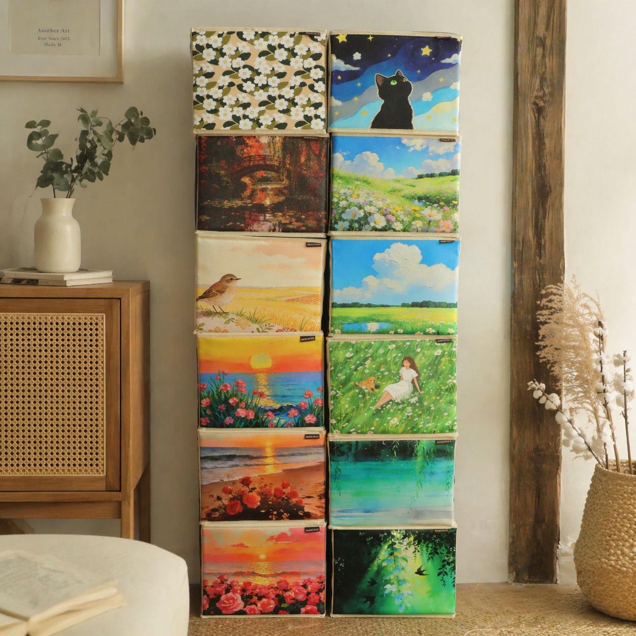 1 (26) 6-in-1Oil Painting Print Storage Box, Upgrade Dull Desktop Into Elegant Art Space - Image 1