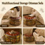 Large Vintage Storage Ottoman Pouf, 4‑in‑1 Sturdy Comfort Seat To Upgrade Your Messy Home