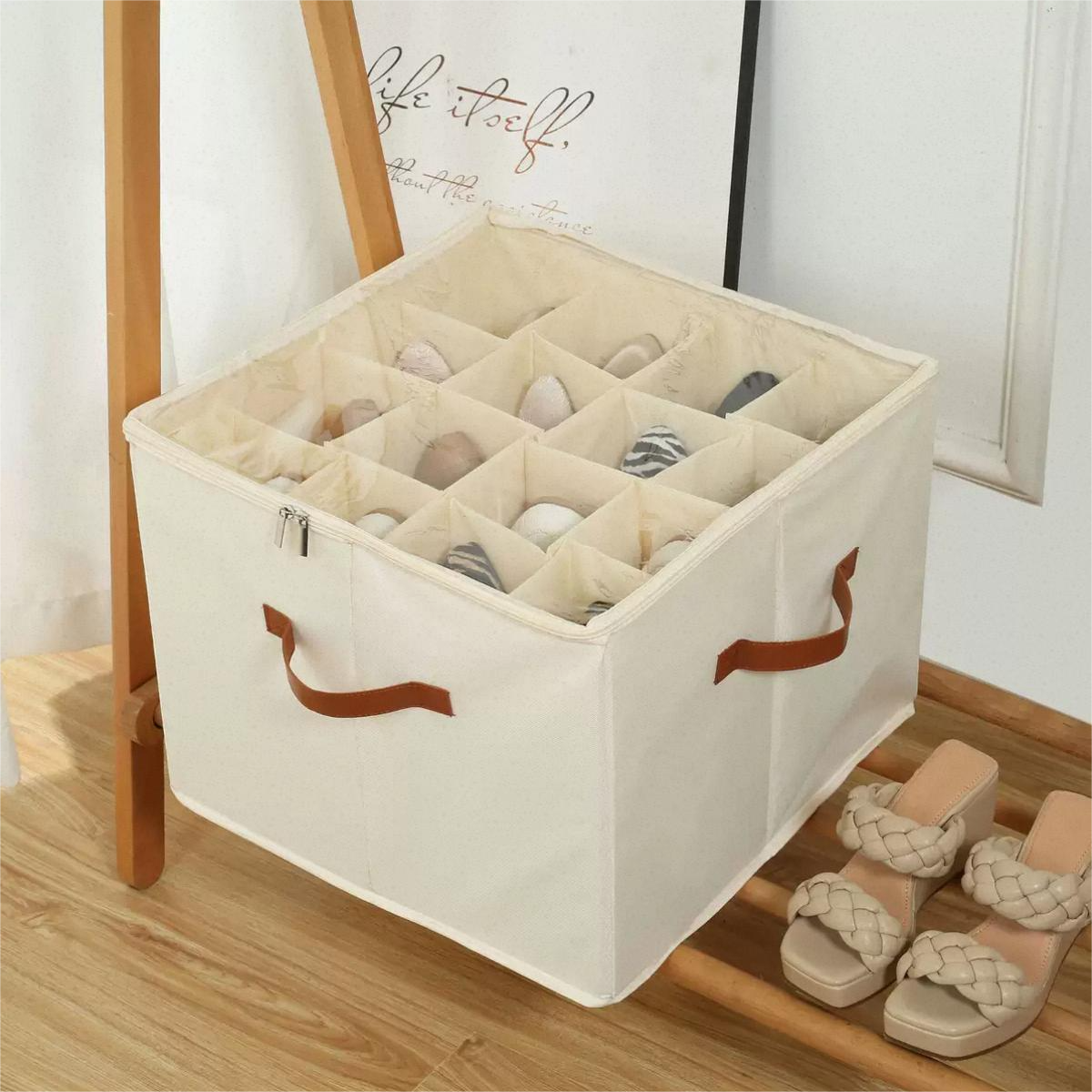 IMG_0791 12-Grid Fabric Shoe Storage Box – Clear Window Organizer for Sneakers, Heels & Flats - Image 1
